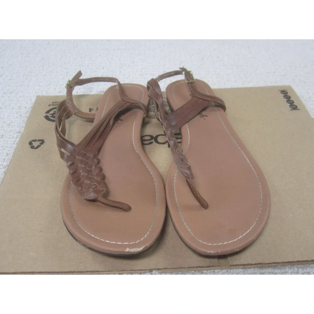 American Eagle Sandals Womens Size 10 Brown Braided Thong Slingback Strappy Flat